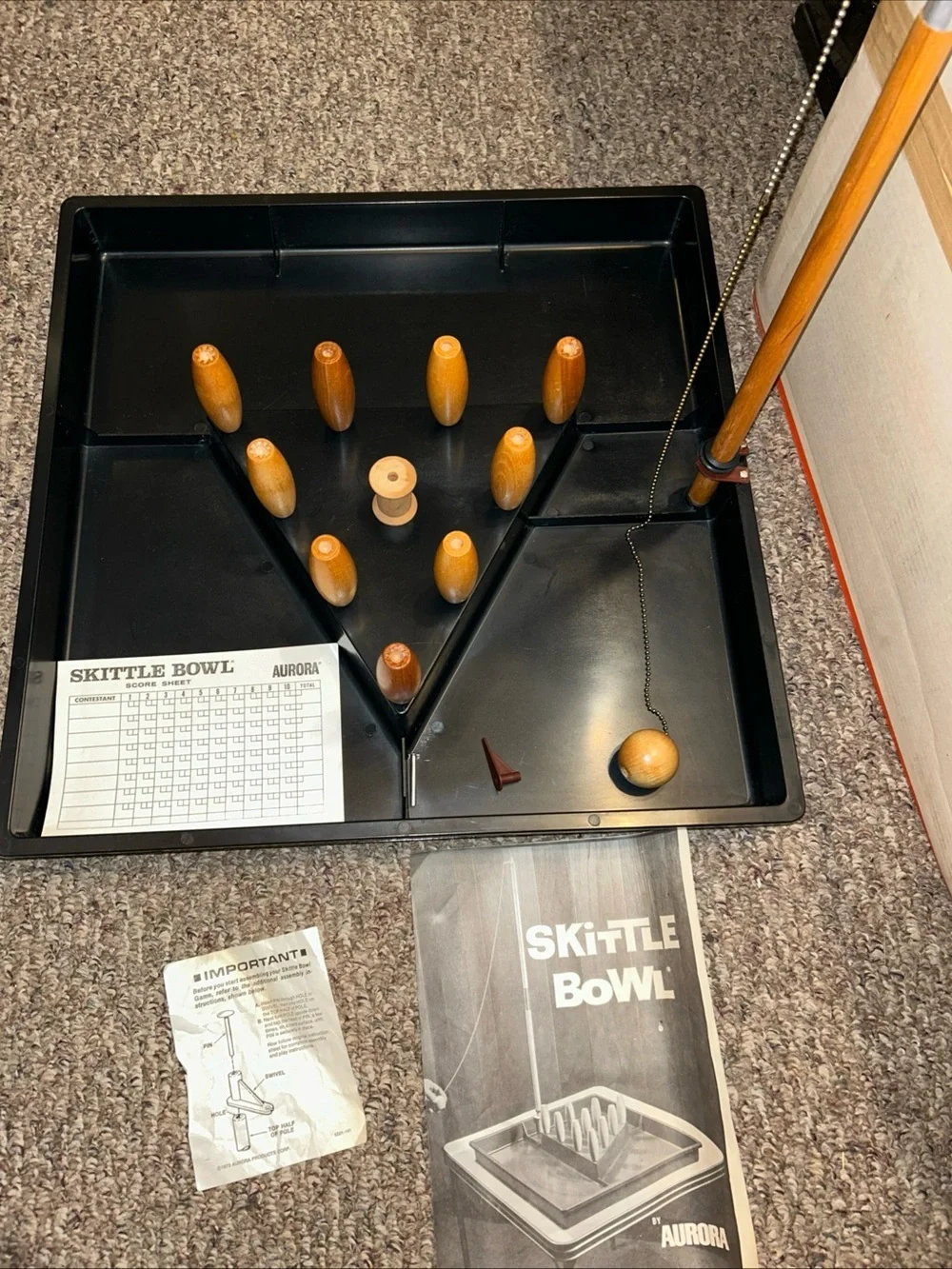 Aurora Skittle-Bowl Skill & Action Sports Board Game, 1970’s, *Missing One Pin*